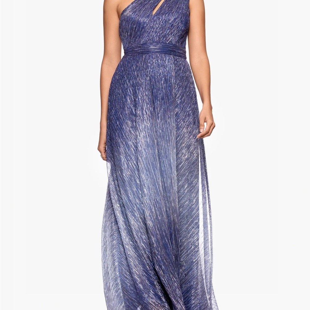 Betsy Adam Metallic one shoulder dress